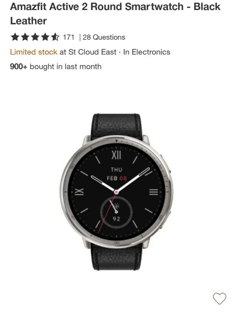 Amazfit Active 2 Round Smartwatch - Black Leather